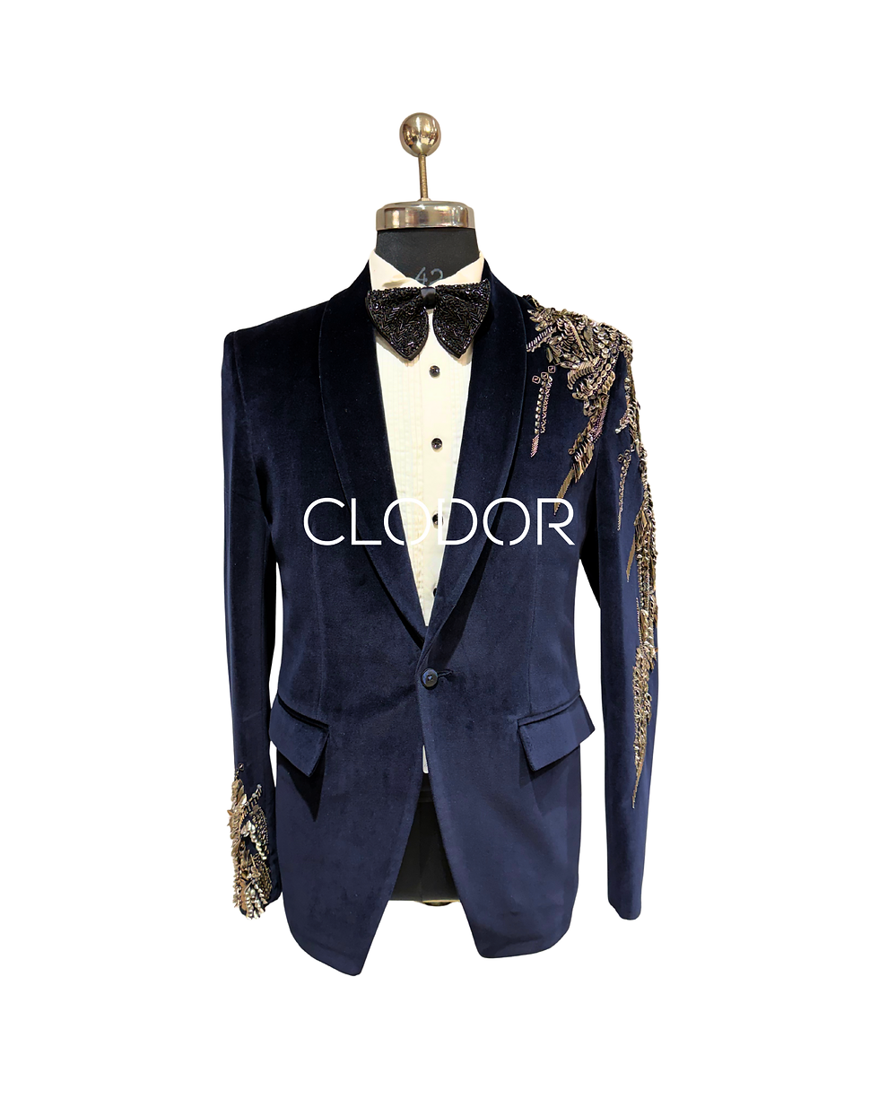 BLUE COTTON VELVET TUXEDO