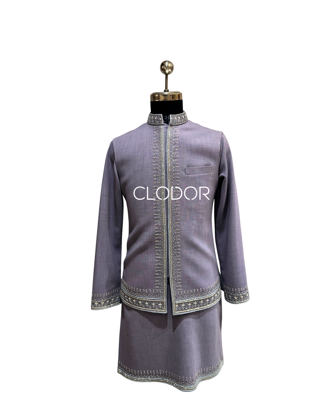 Intricate cut dana pearl dabka and resham border embroidery on lavender bandi