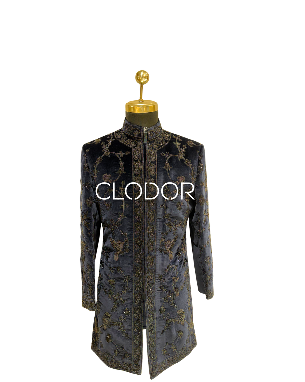 crafted using cutdana, pearls, stones, and traditional dabka work.