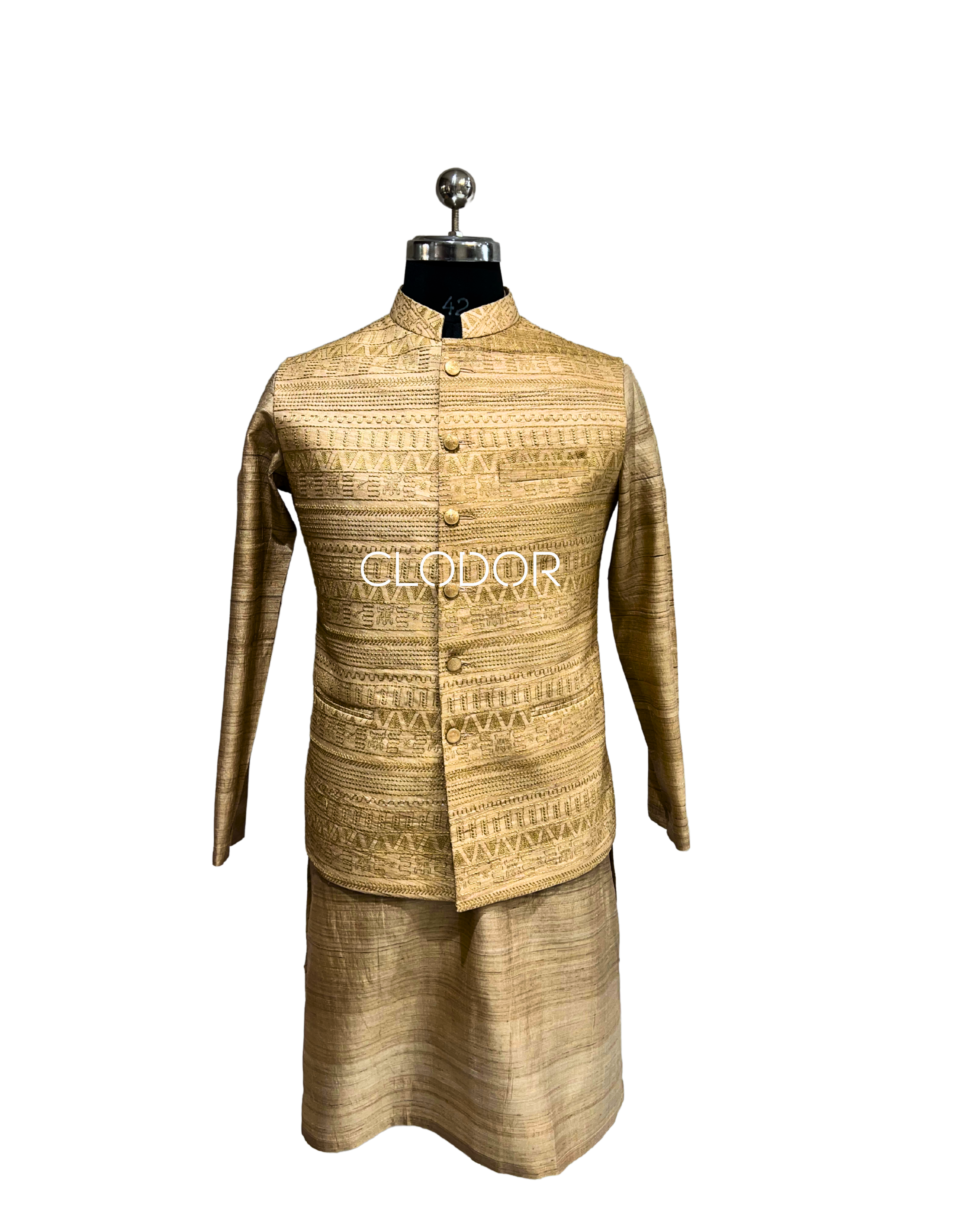 DESI TUSSER KURTA BANDI SET