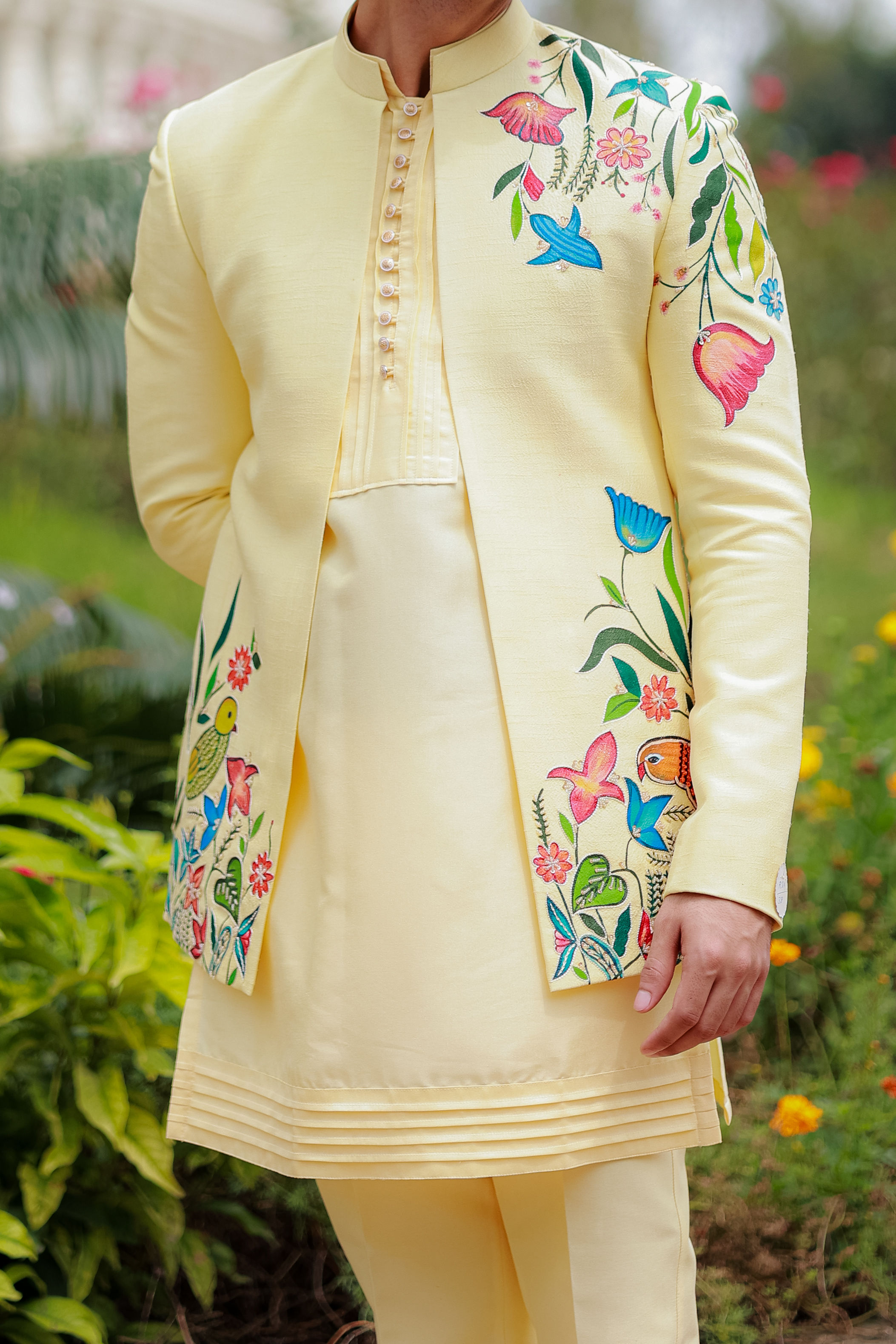 Light yellow handpainted shrug outfit
