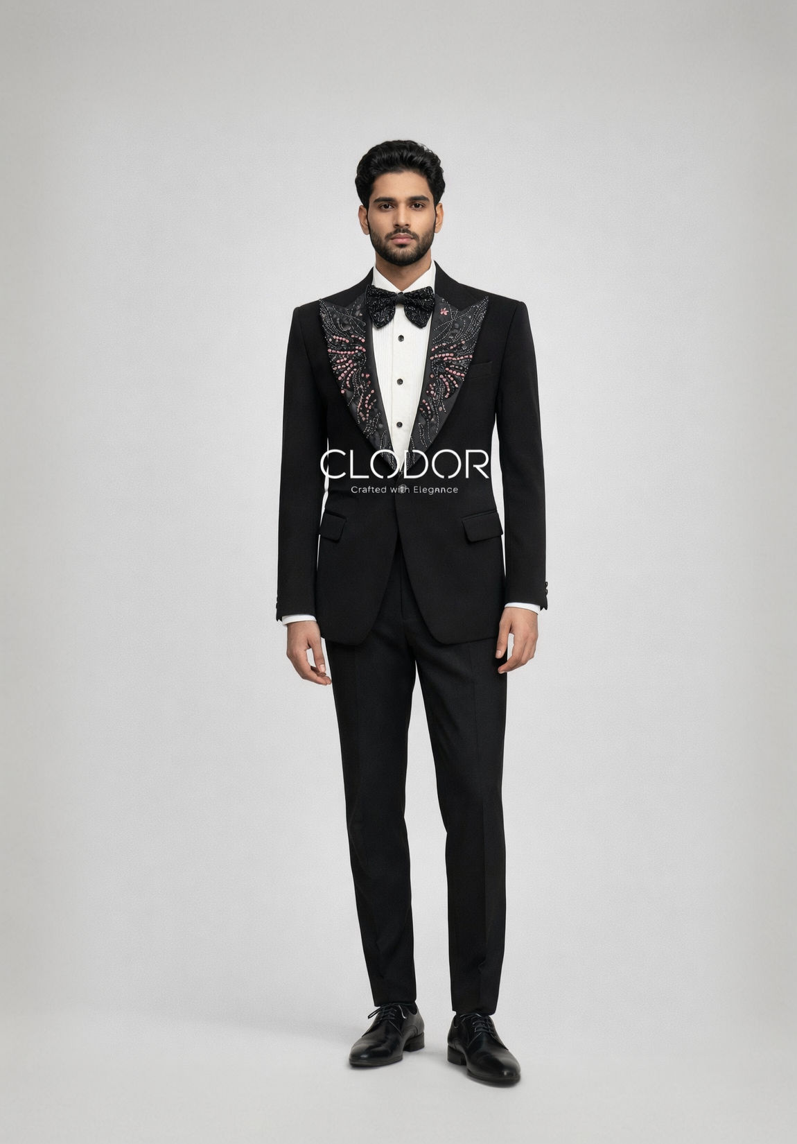NOIR EMBELLISHED LAPEL TUXEDO