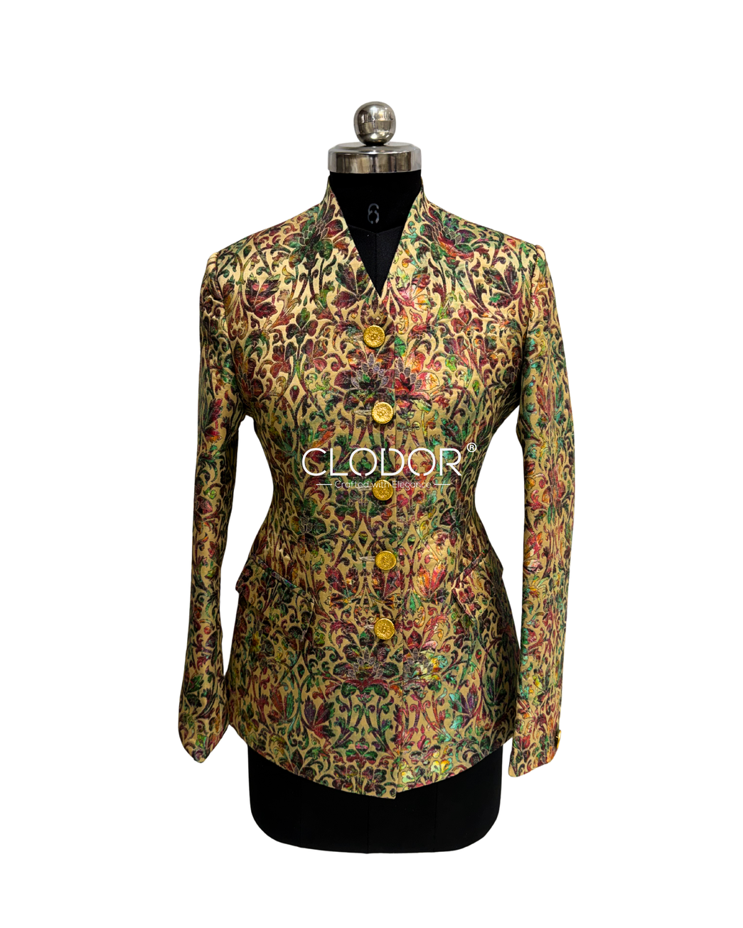 Banarasi Gimkhab Women's Jacket Set in pure Banaras woven fabric with tailored closed jacket