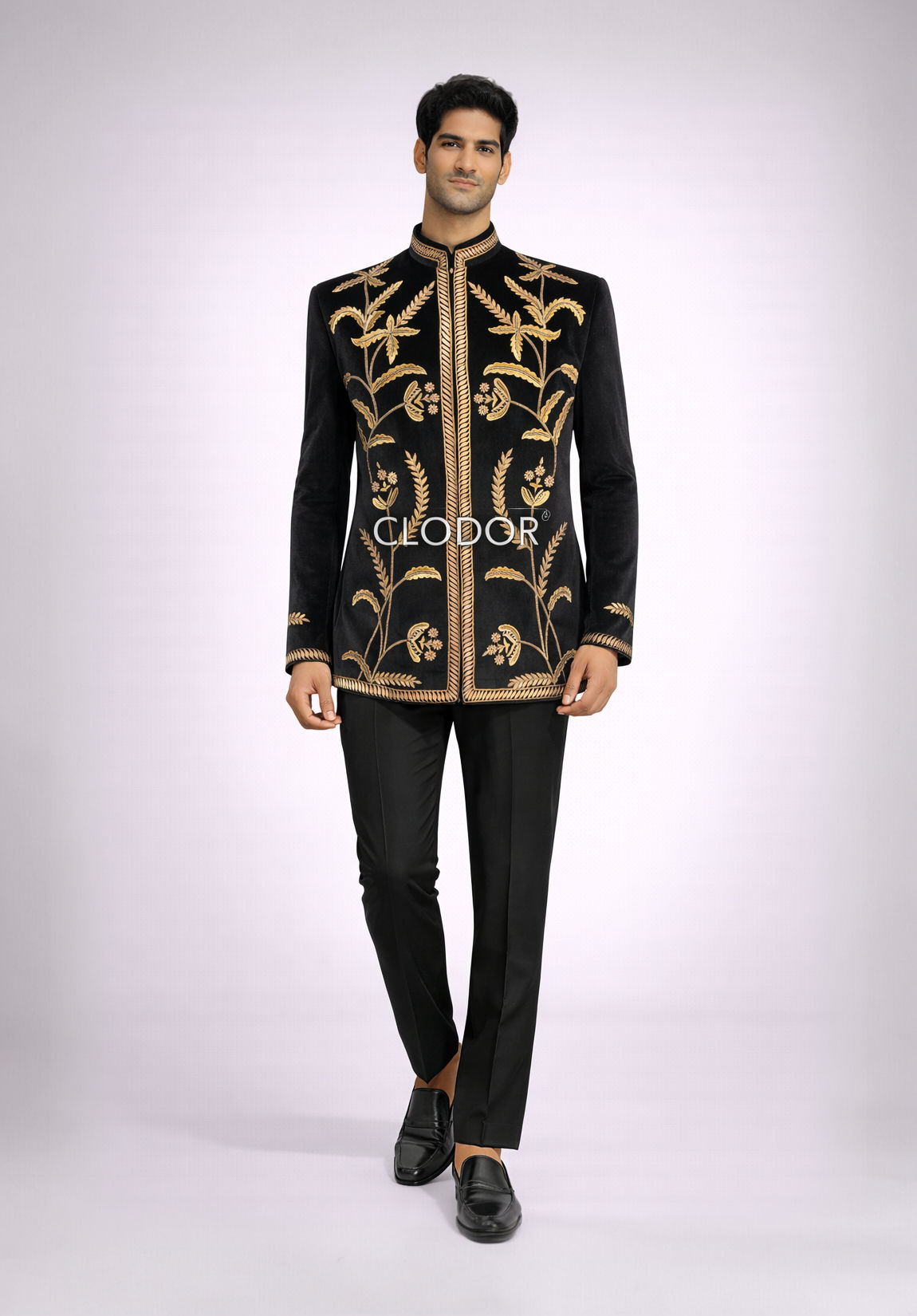BLACK EMBROIDERED BANDHGALA