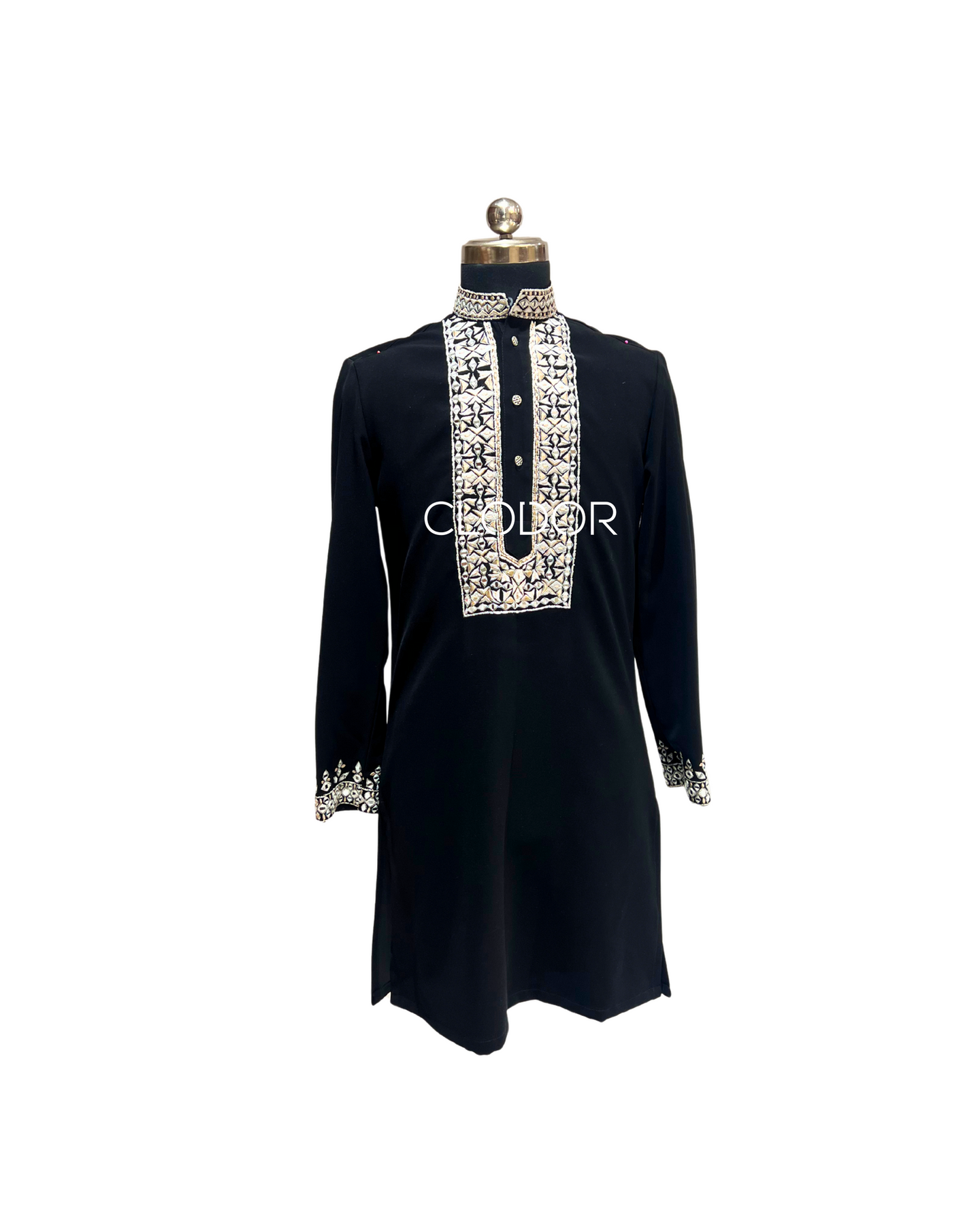 Full length black kurta bandi set with matching black trouser – bespoke menswear by Clodor
