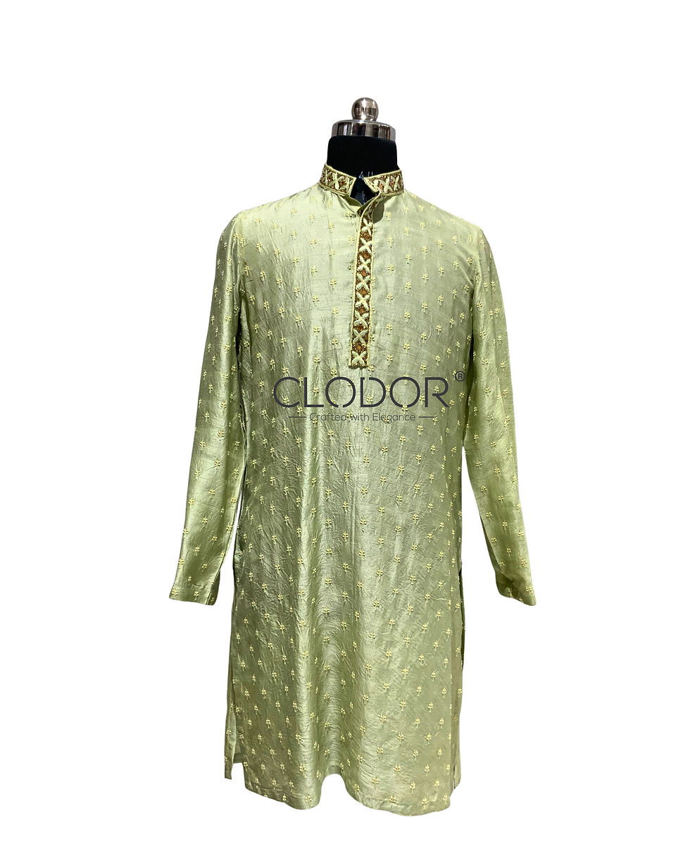 Zaym mint green kurta set for men in slub silk with boota embroidery – Clodor Bhopal