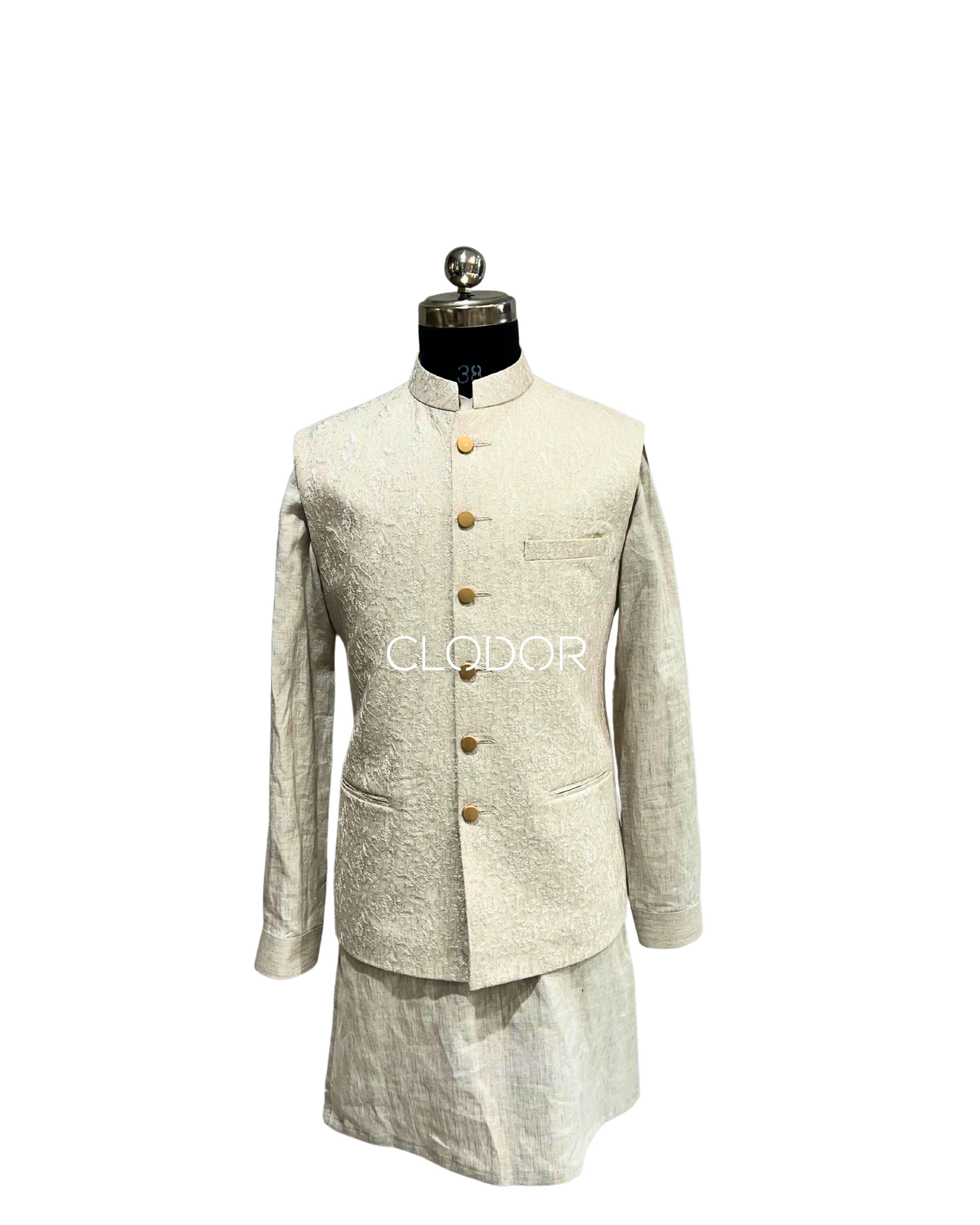LINEN KURTA BANDI SET
