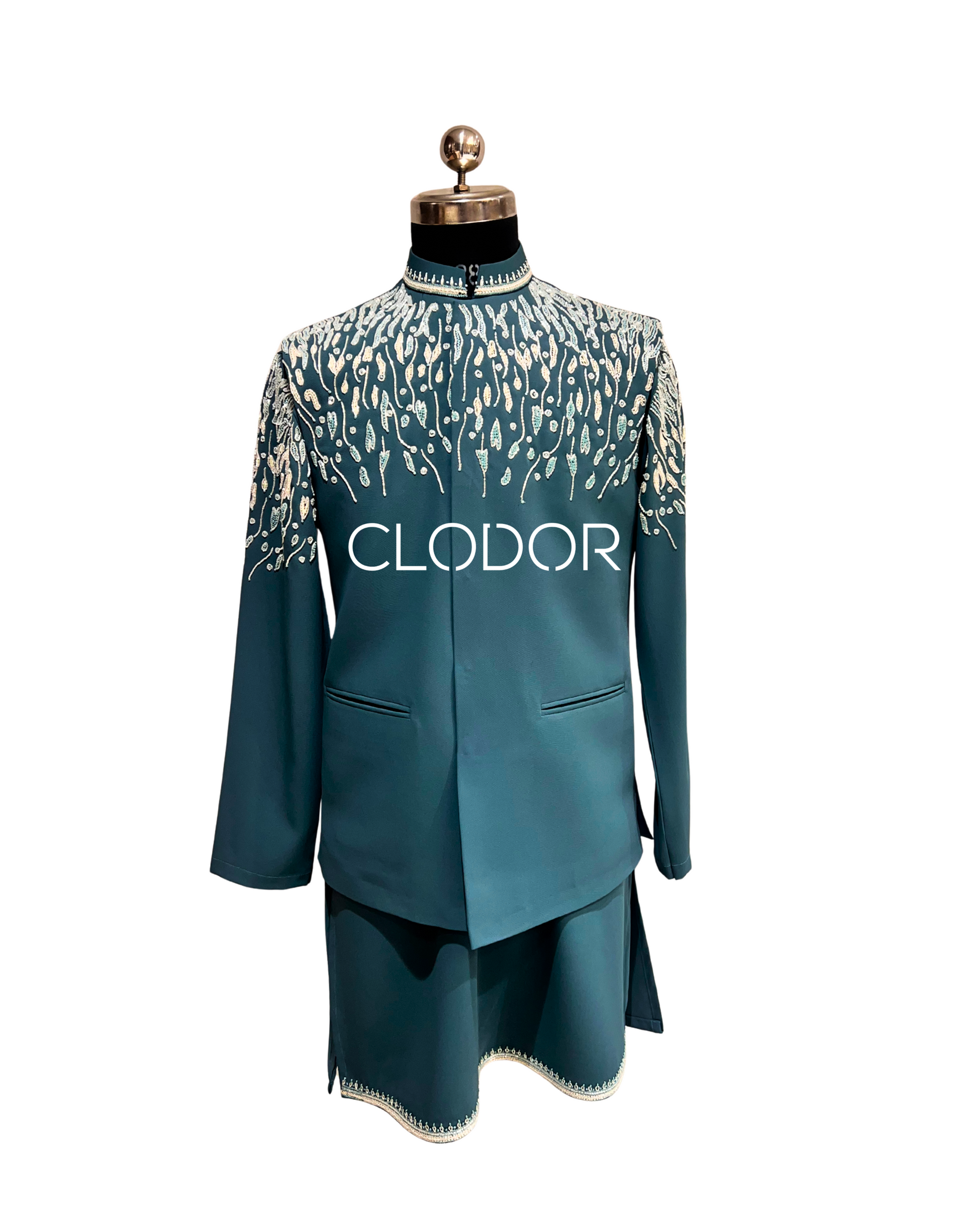 TEAL COLOUR TENCIL KURTA BANDI SET