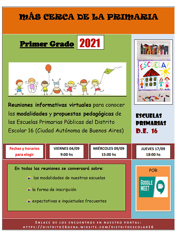 DE 16 - REUNIONES PARA PRIMER GRADO 2021