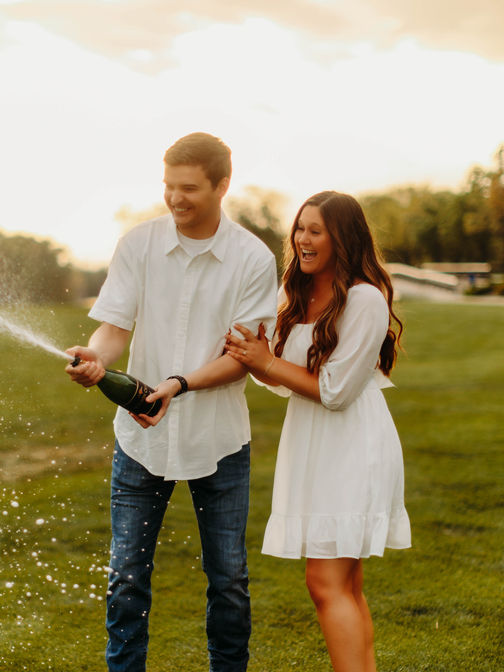 Engagement session with Champagne at the Indianapolis Canal by Becky Lynn Photography