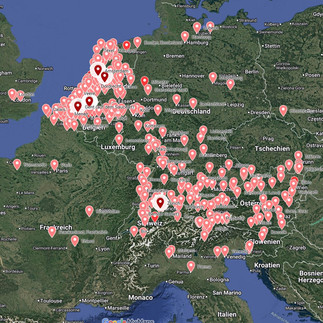 Karte Zentren der Täuferverfolgung nach Märtyrerspiegel-Orte