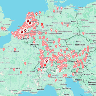 Karte Zentren der Täuferverfolgung nach Märtyrerspiegel-Orte