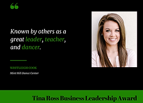 Miss Whitleigh recipiant of the Tina Ross Business Leadership Award