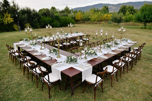 vue-dessus-decoree-bouquets-fleurs-minimalistes-table-celebration-mariage-sieges-chiavari-