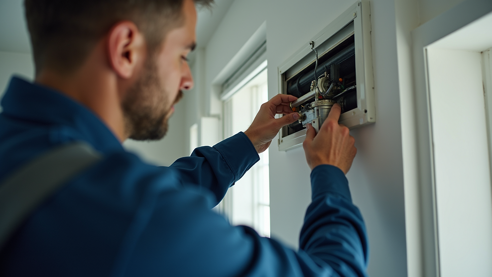 Close-up view of a professional inspecting a luxury home's HVAC system