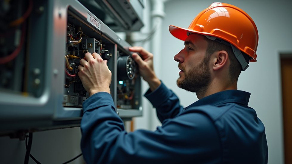 Close-up view of a technician inspecting a luxury home HVAC system