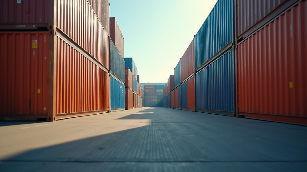 Eye-level view of a high-quality shipping container in a storage yard