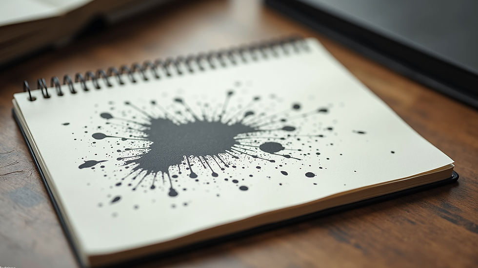 High angle view of a notepad with ink splatters