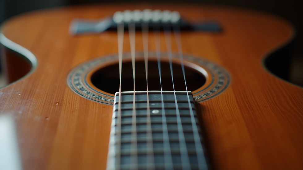 Close-up view of a guitar with intricate wood grain