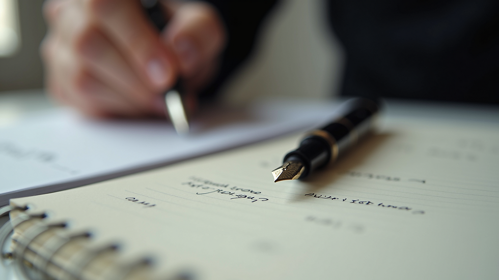 Eye-level view of Montblanc Meisterstück 146 fountain pen with a notebook