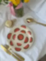 Ręcznie robiony ceramiczny zestaw z motywem arbuza – talerz i podstawka pod łyżkę. Ekologiczna glina, hipoalergiczna glazura,