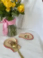 Ręcznie wykonany zestaw 2 ceramicznych podstawek na łyżki z ilustracjami owocu smoka i wiśni