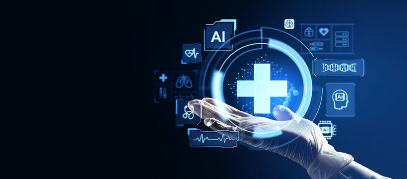 Robotic hand AI healthcare plus symbol