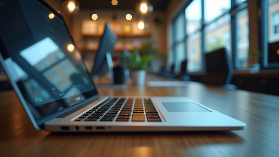 Close-up view of a laptop keyboard in a computer shop