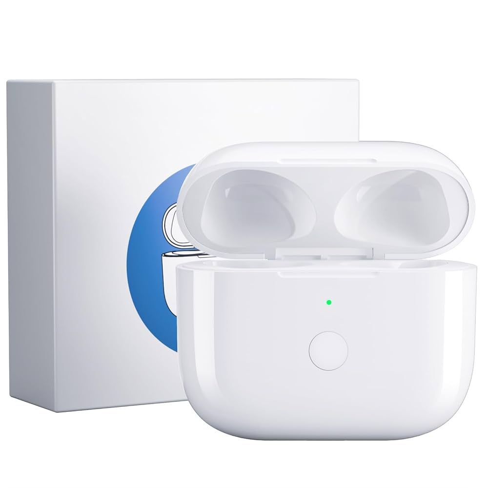 White earbud charging case with open lid