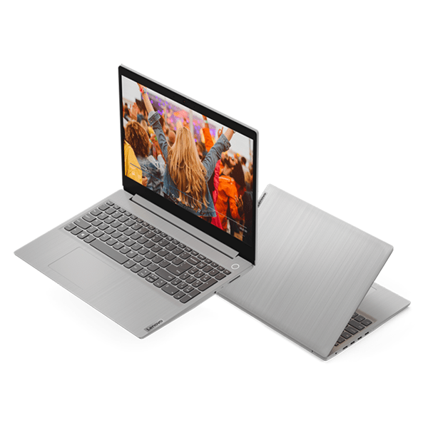Thumbnail: Two silver Lenovo laptops, one open with colorful screen, one closed