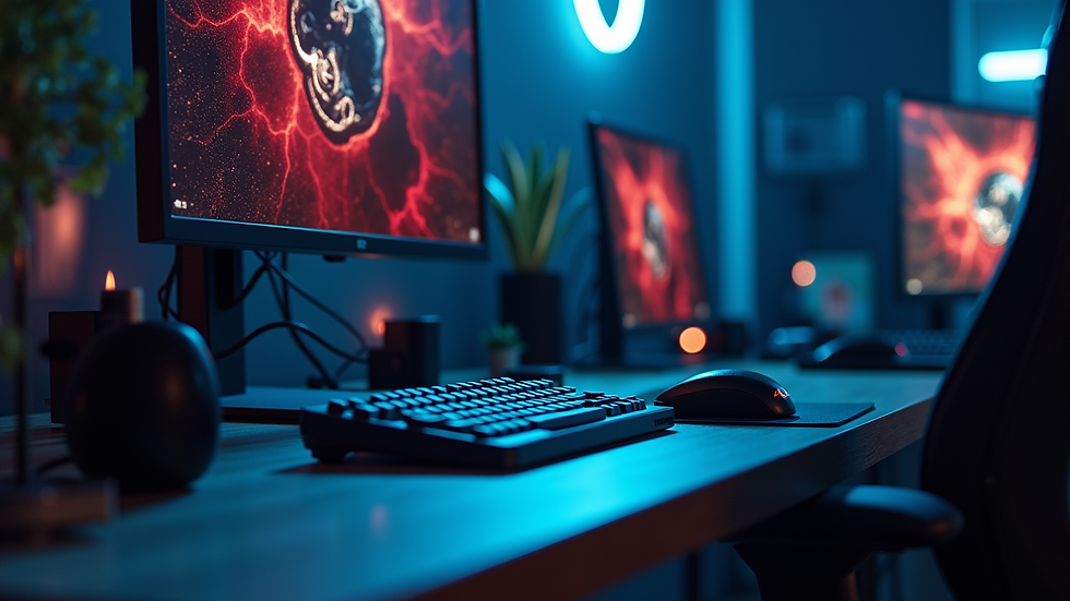 Eye-level view of a sleek gaming monitor on a desk