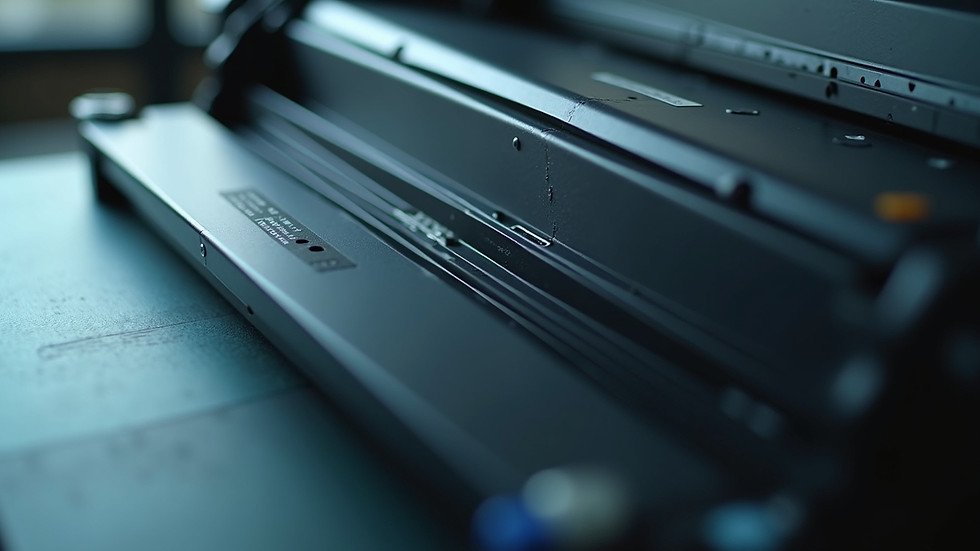 Close-up view of toner cartridge and ink supplies