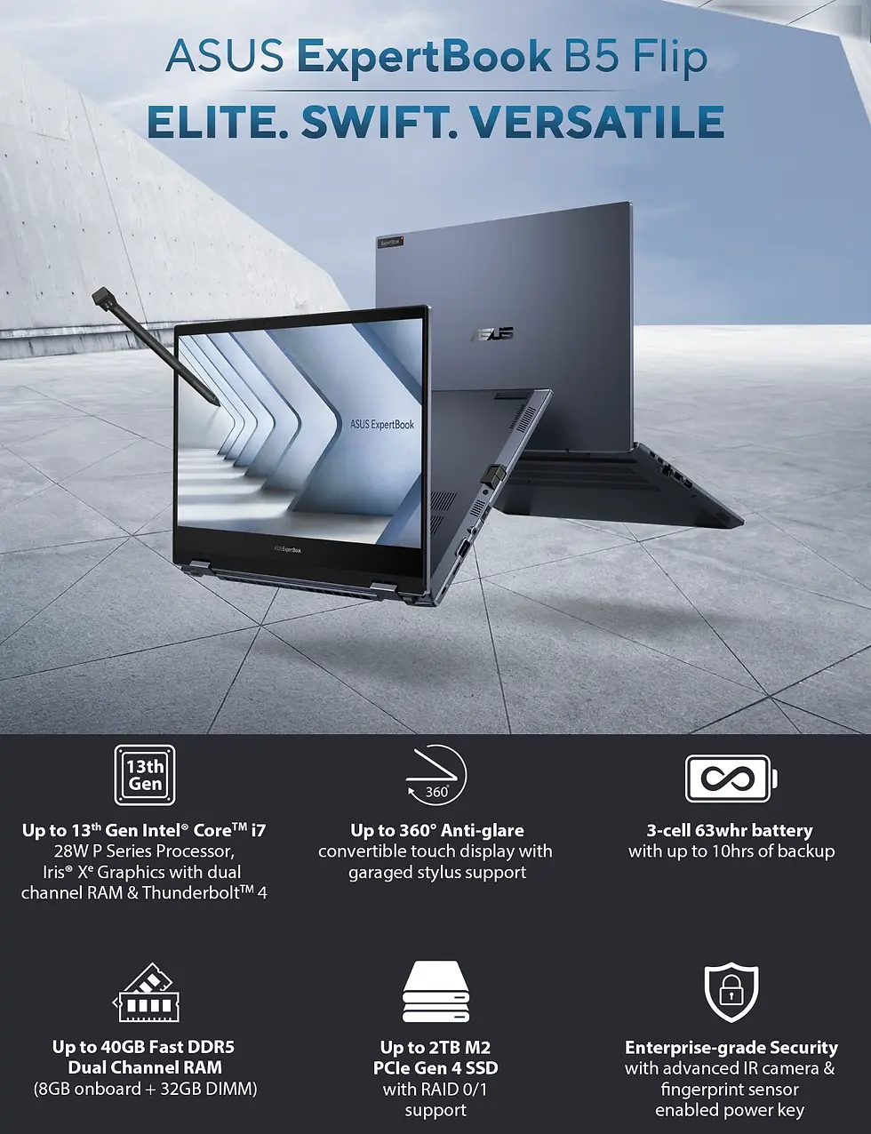 ASUS ExpertBook B5 Flip slim lightweight convertible business laptop with touchscreen, fast performance, and durable design,