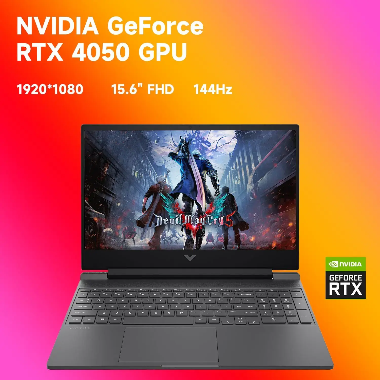 Gaming laptop with NVIDIA RTX 4050 GPU, 15.6 inch FHD, 144Hz