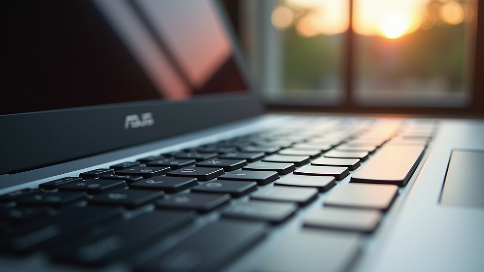 Close-up view of an Asus VivoBook laptop keyboard