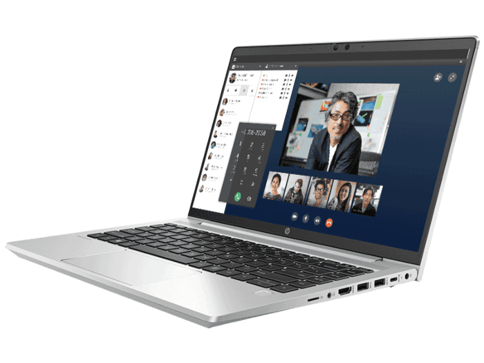 Thumbnail: HP Pavilion 14 laptop with an active video conference