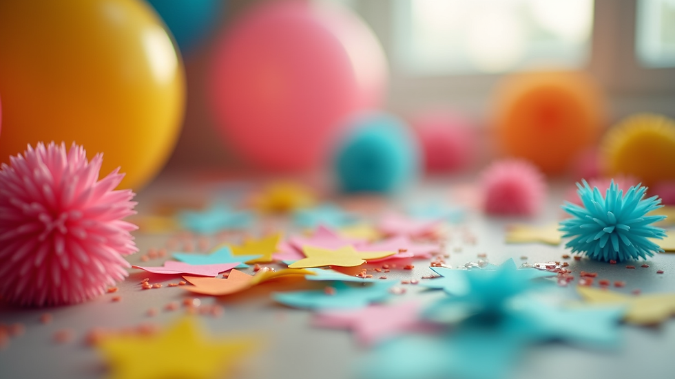 Close-up view of colorful DIY event decoration kit