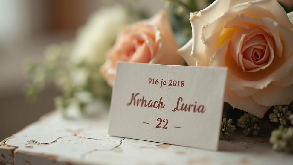 Close-up view of personalized wedding favor with names and date