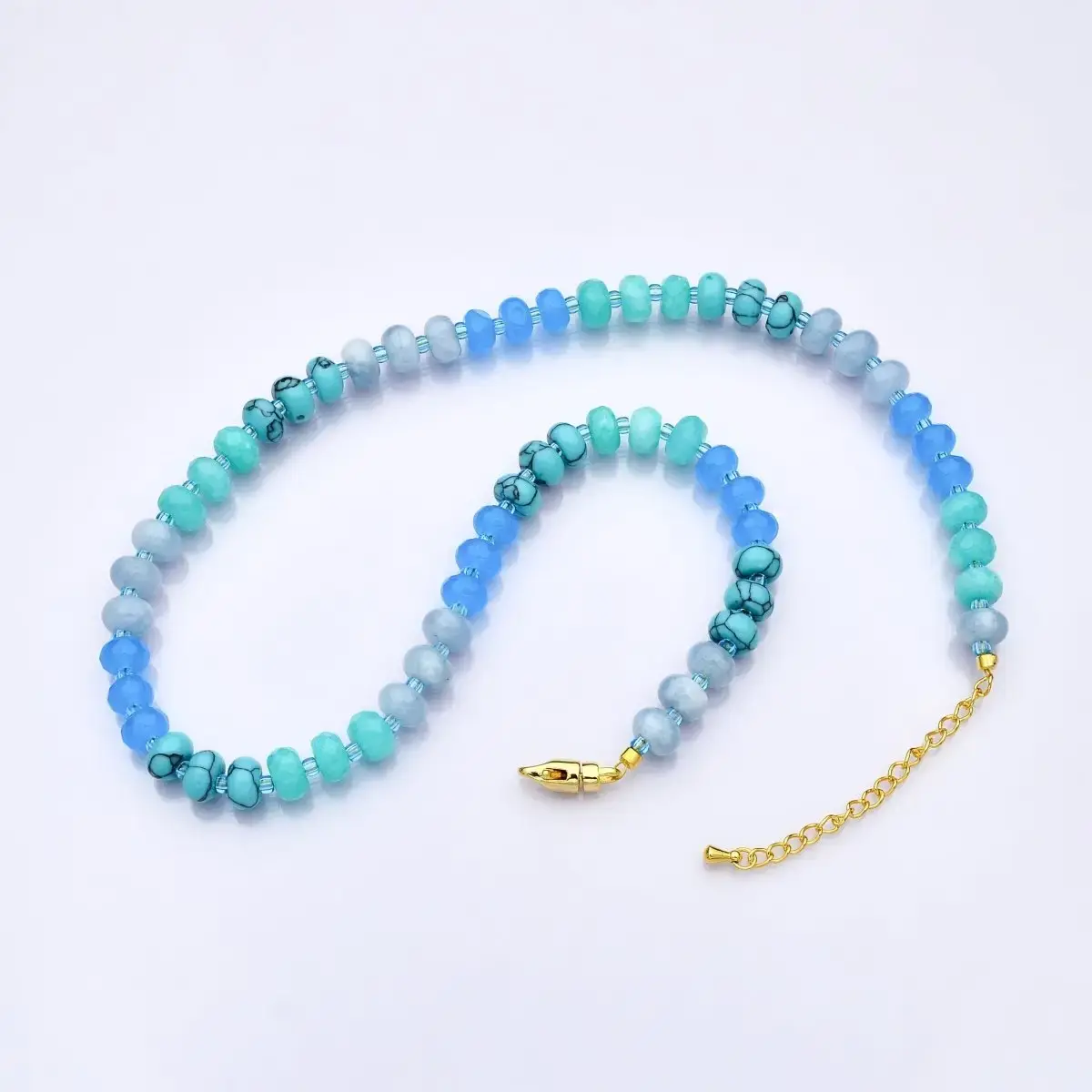 Blue Gradient Rondelle Gemstone 18 Inch Necklace