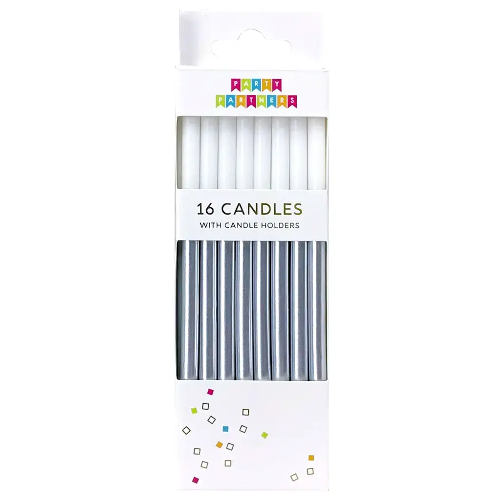 Silver Metallic Dip 16 Candle Set