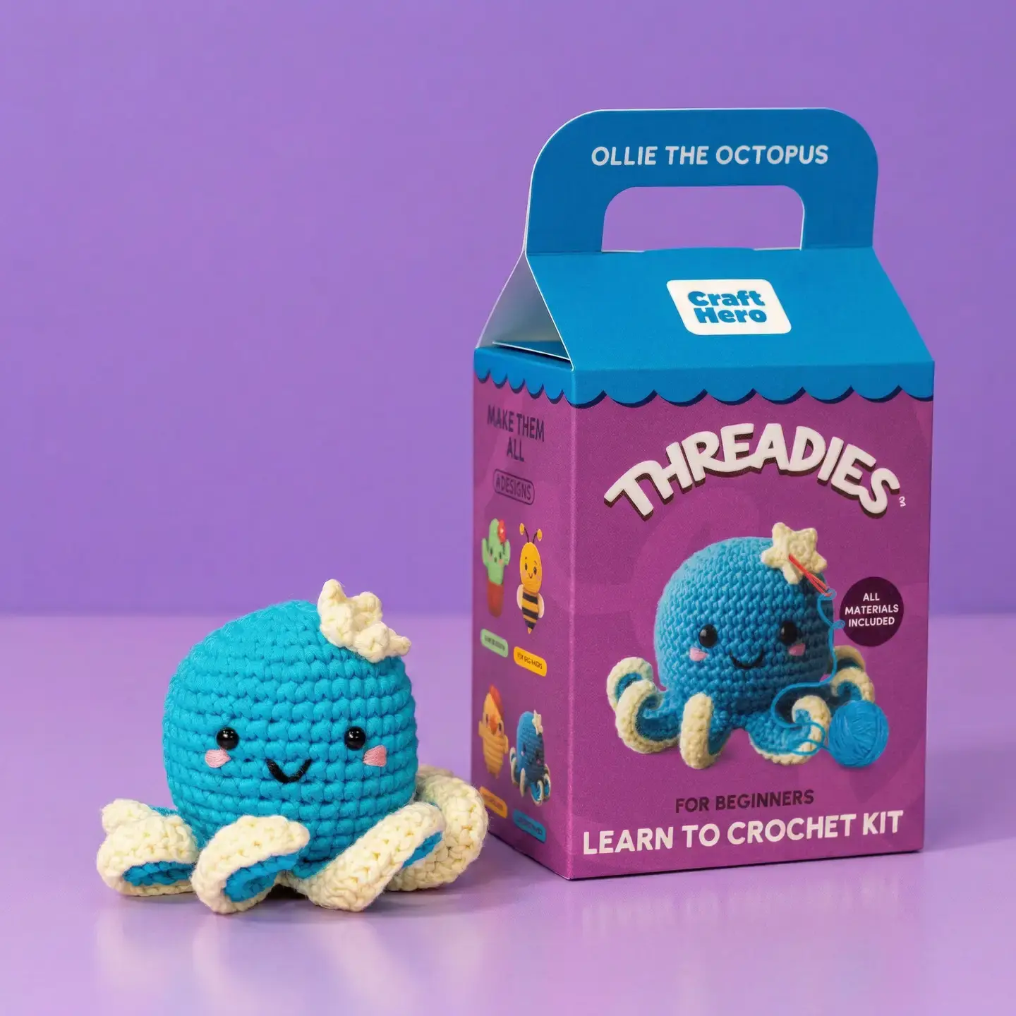 Craft Hero Threadies - Crochet Learning Kit - Ollie the Octopus
