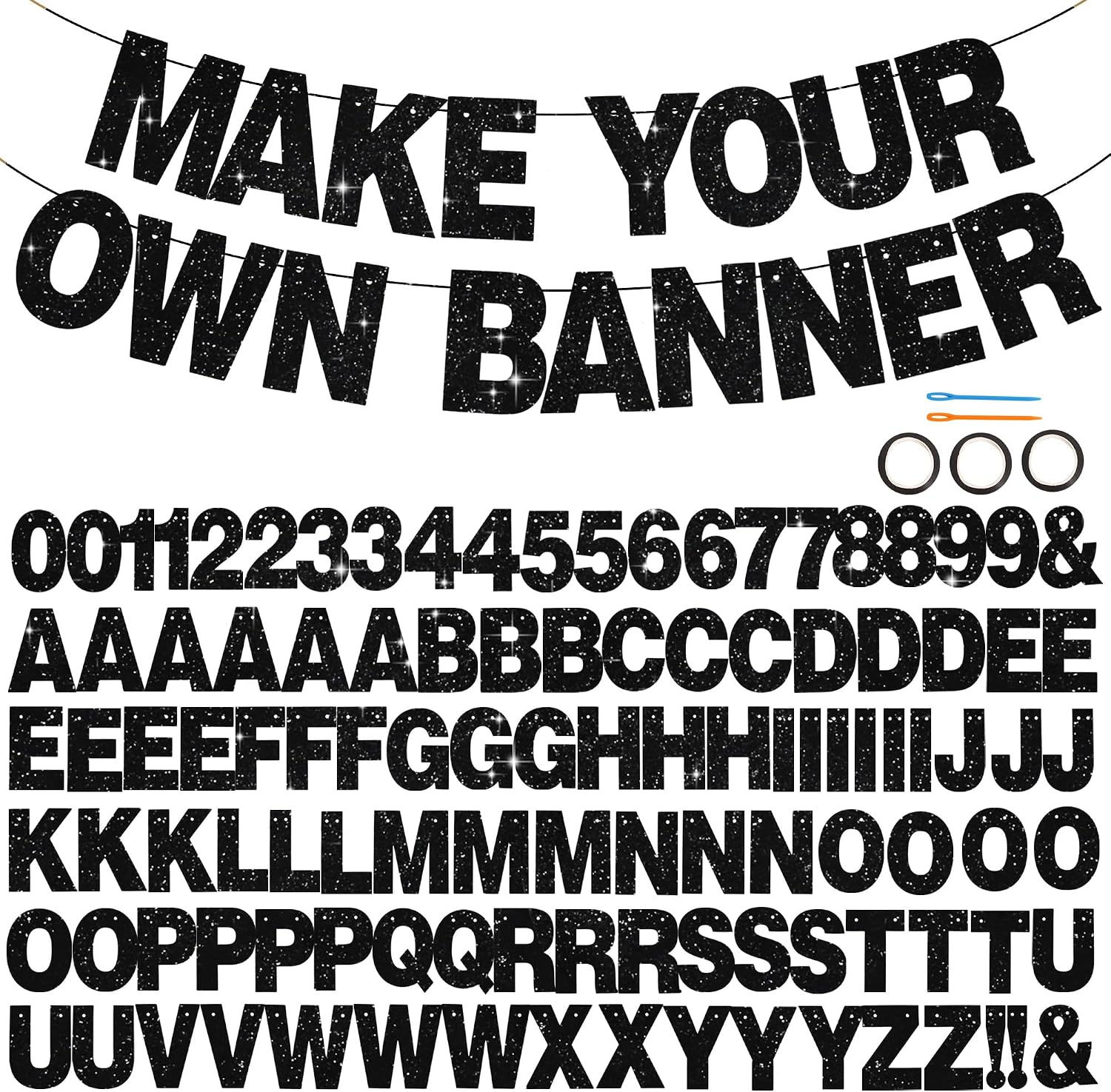 DIY Custom Black Glitter Banner -116 Piece Kit