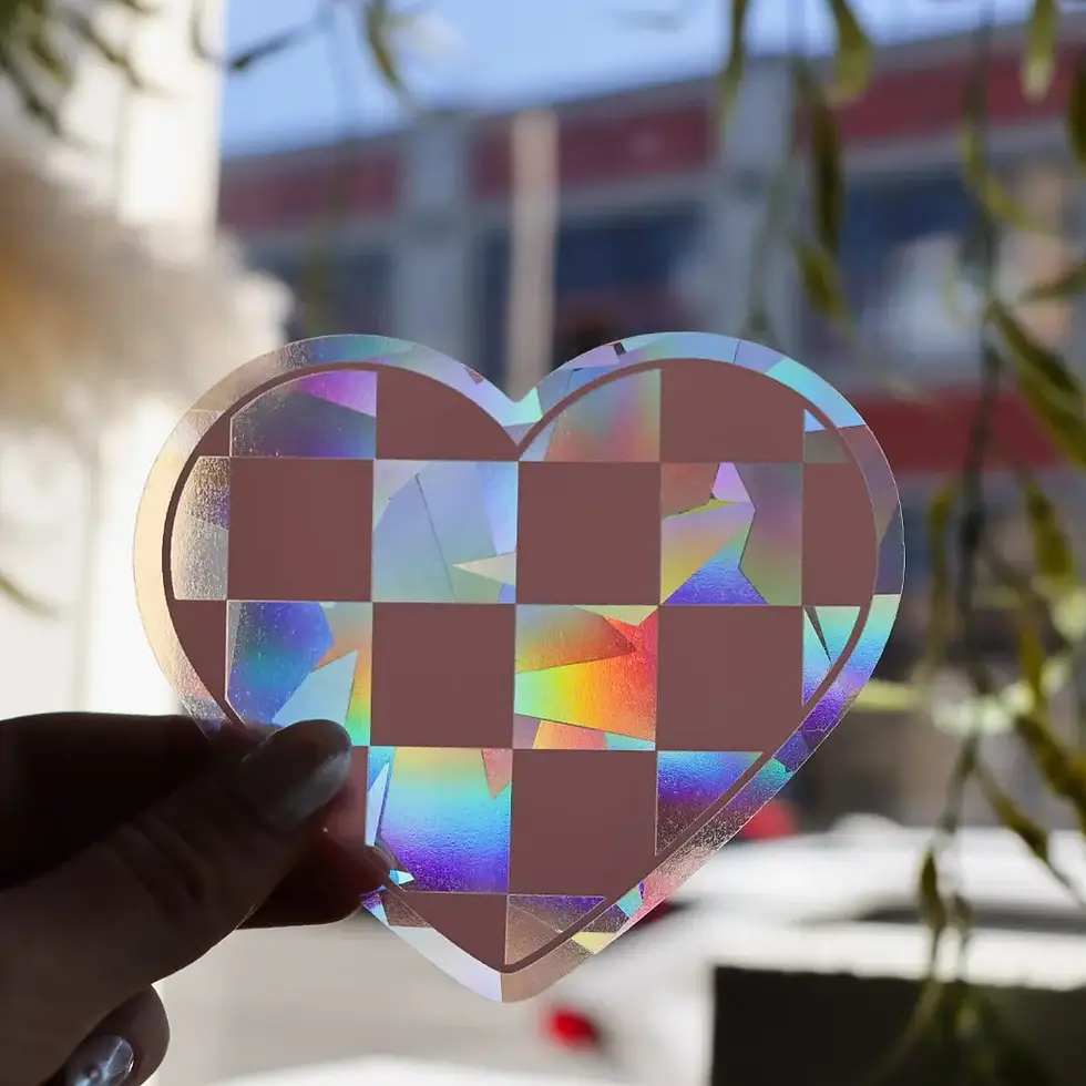 Thumbnail: Checkered Pink Heart Suncatcher | Rainbow Sticker