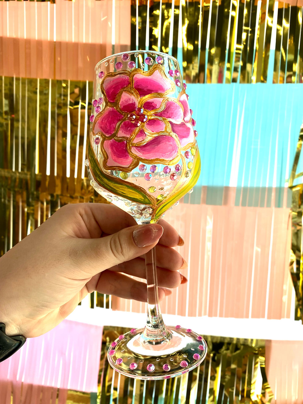 Floral Painted Wine Glass + Bedazzle Workshop