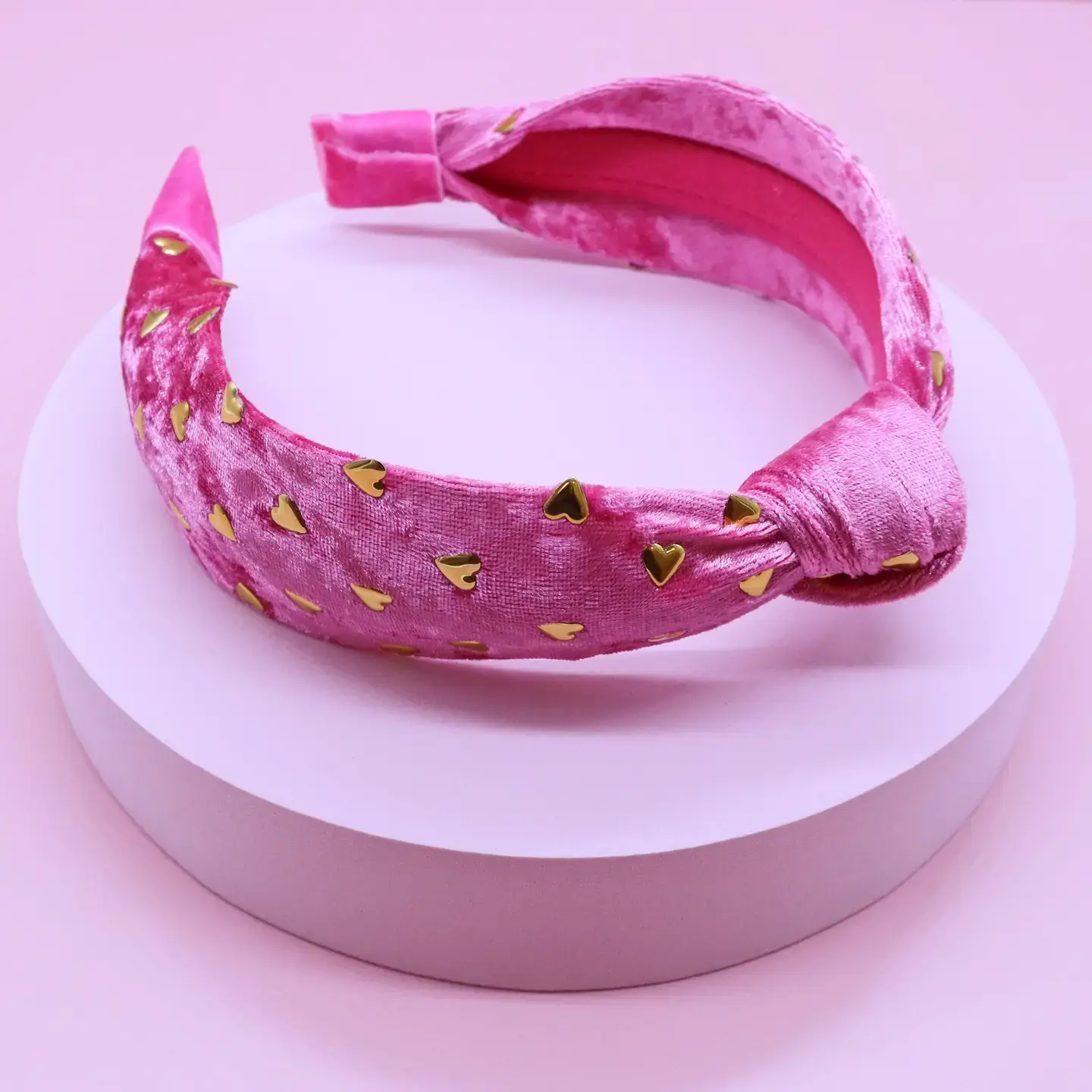 Kids Knot Headband - Gold Heart Stud Velvet