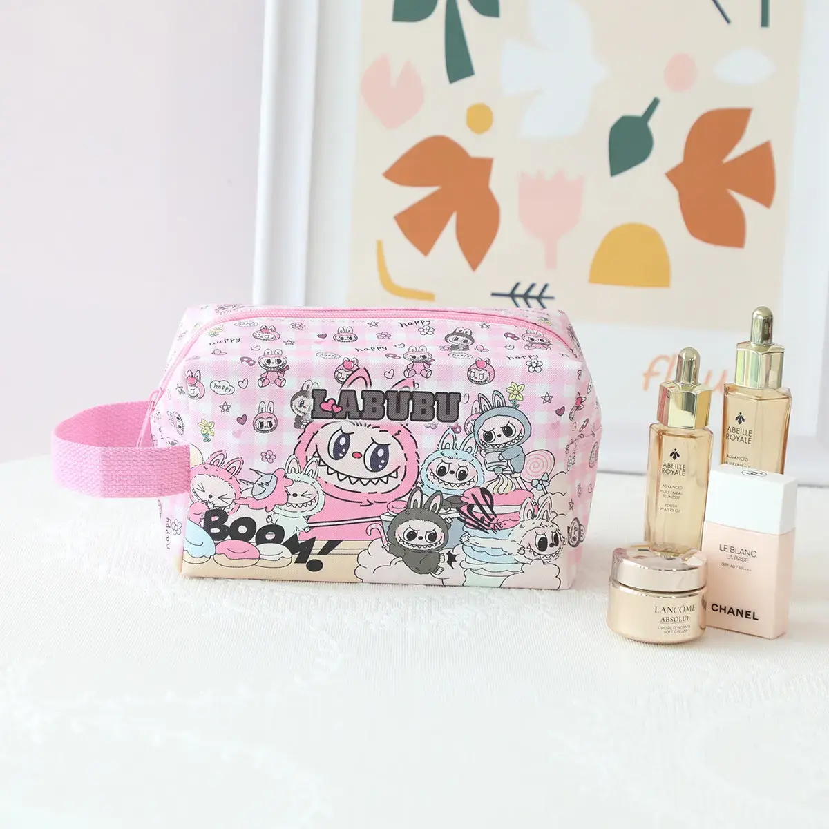 Cute Monster Cartoon Pu Large Capacity Cosmetic Bag