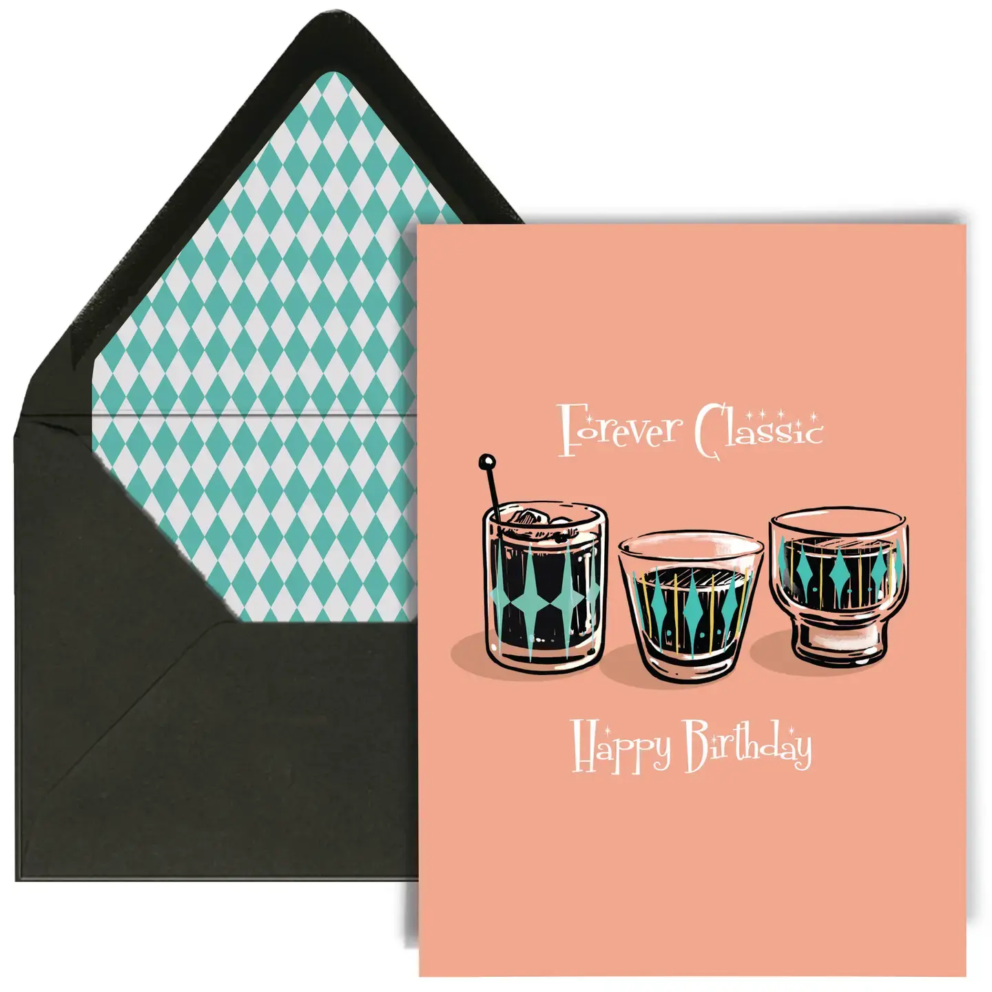 Forever Classic Vintage Cocktails Retro Happy Birthday Card