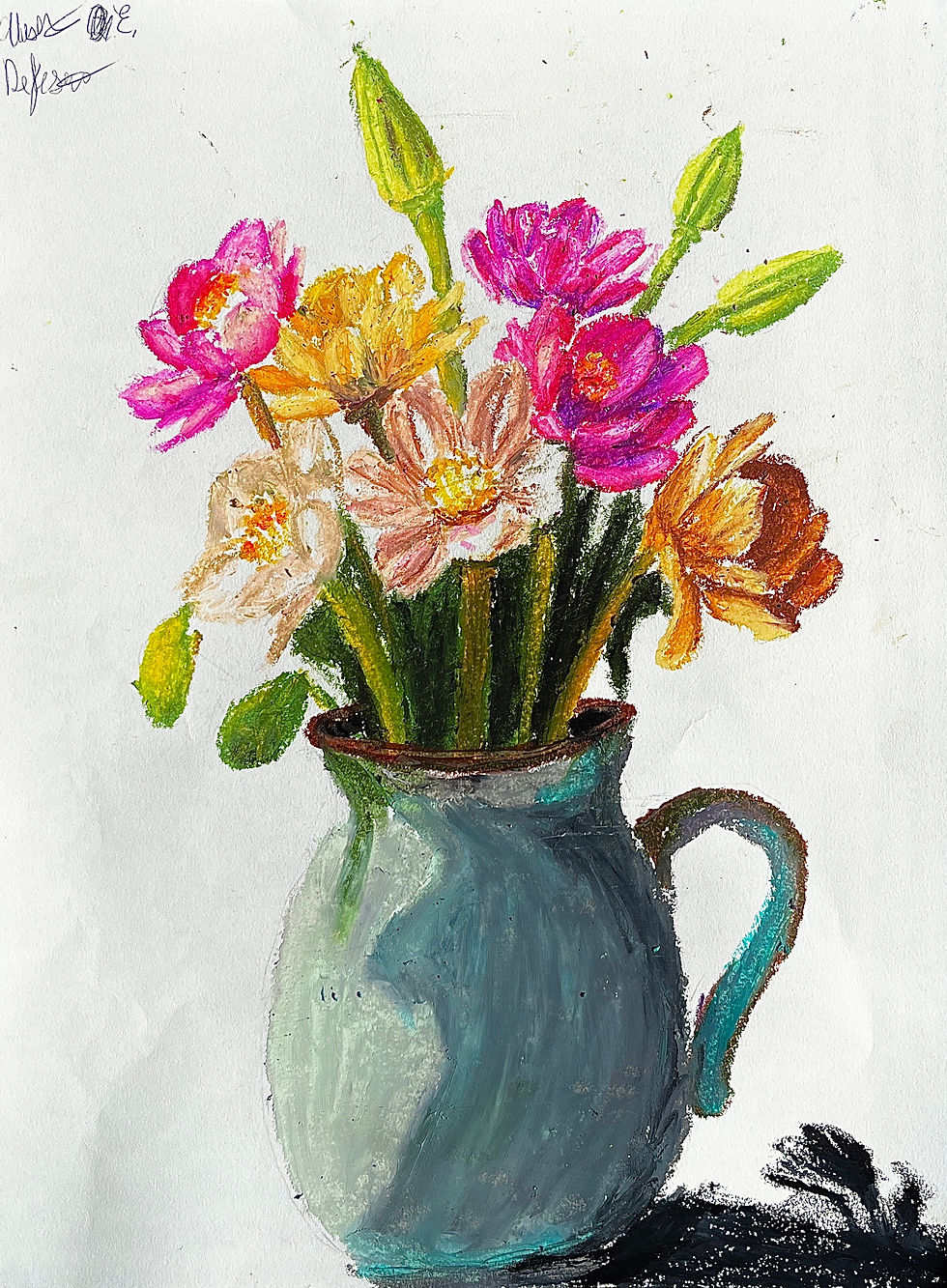 Oil Pastel Flower Bouquet Drawing Class