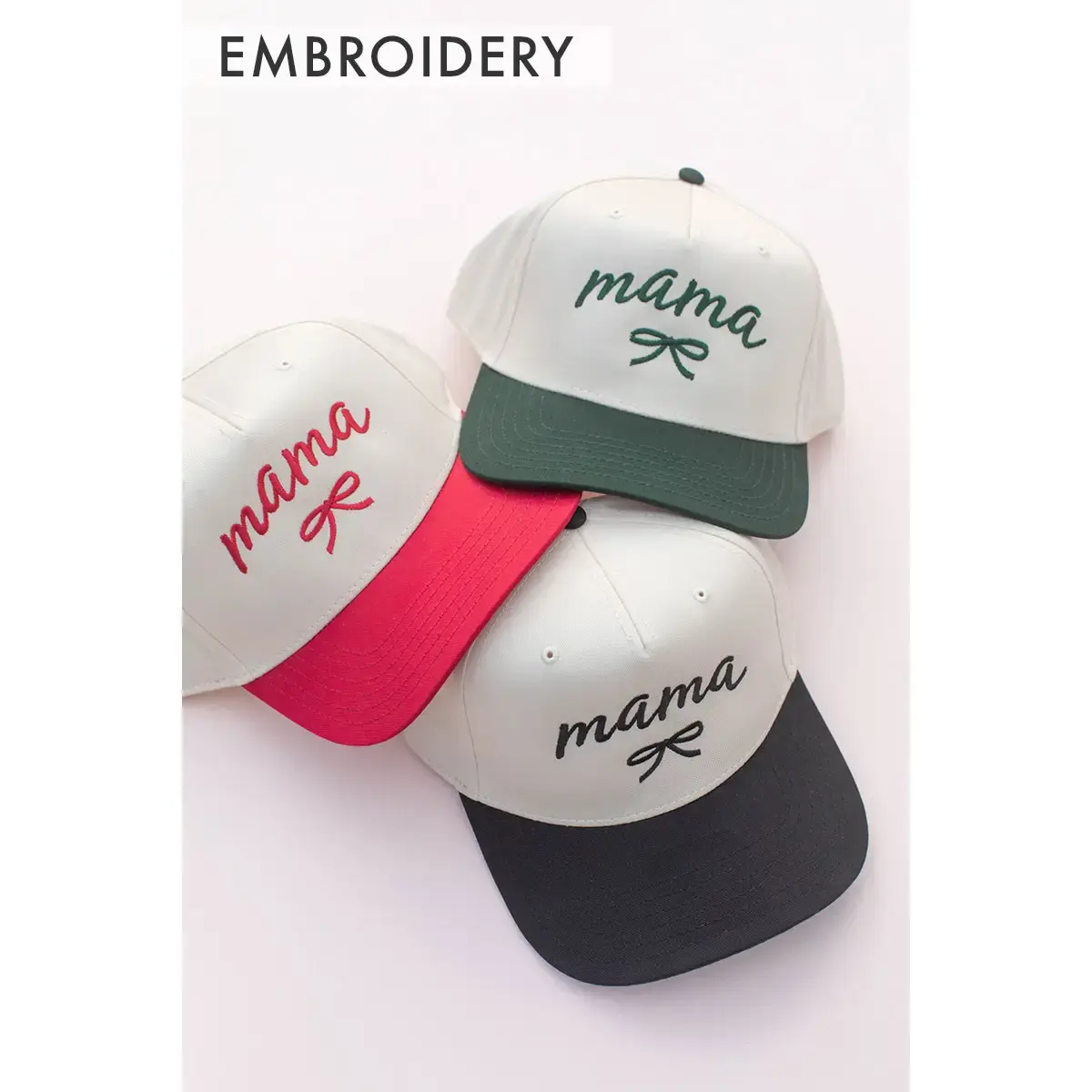 Black and Tan Embroidery Mama Cute Coquette Bow Hat