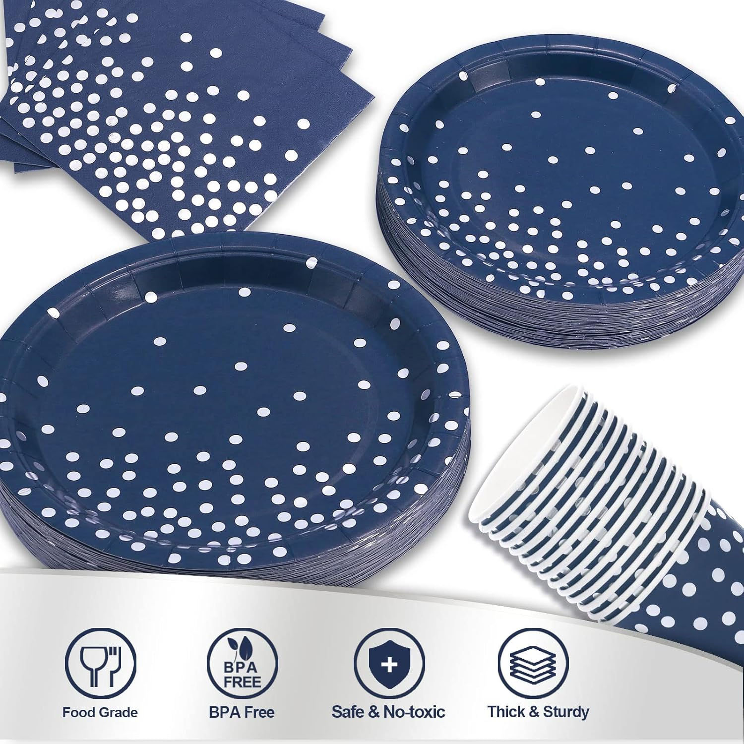 Navy Silver Dot Tableware Kit